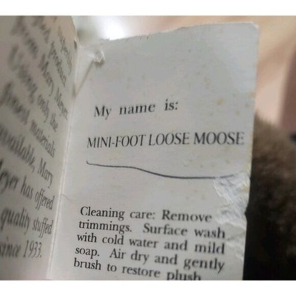 VTG Mary Meyer Stuffed Animal Brown mini foot loose Moose Plush Soft 1992 NWT - Picture 4 of 11